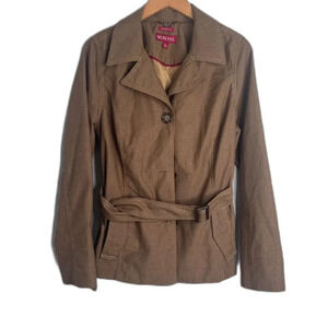 Merona Water Repellent Brown Tweed Belted Jacket Size Large‎